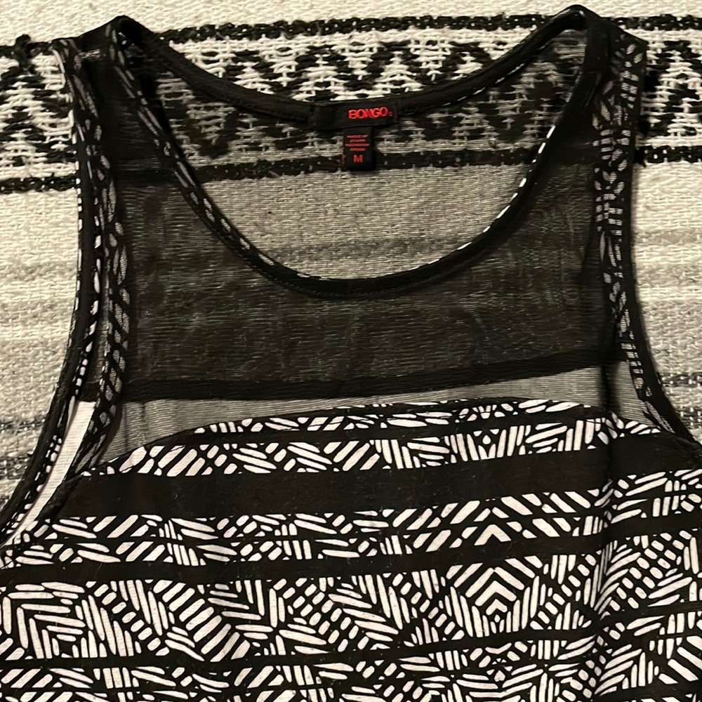 Bongo Bodycon Black and White Dress Mesh Trim Sleeveless *sz M